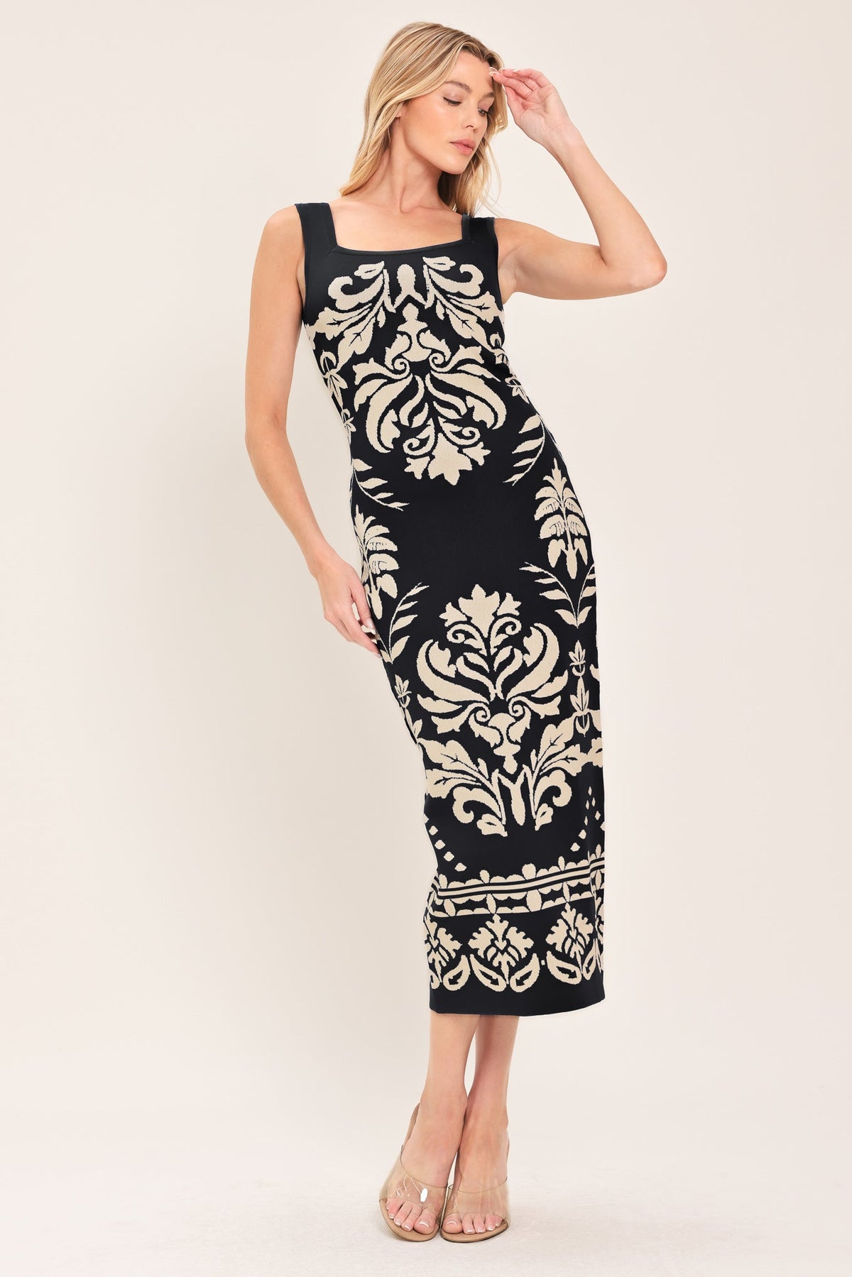 GREEK ISLE GLAM JACQUARD MIDI DRESS