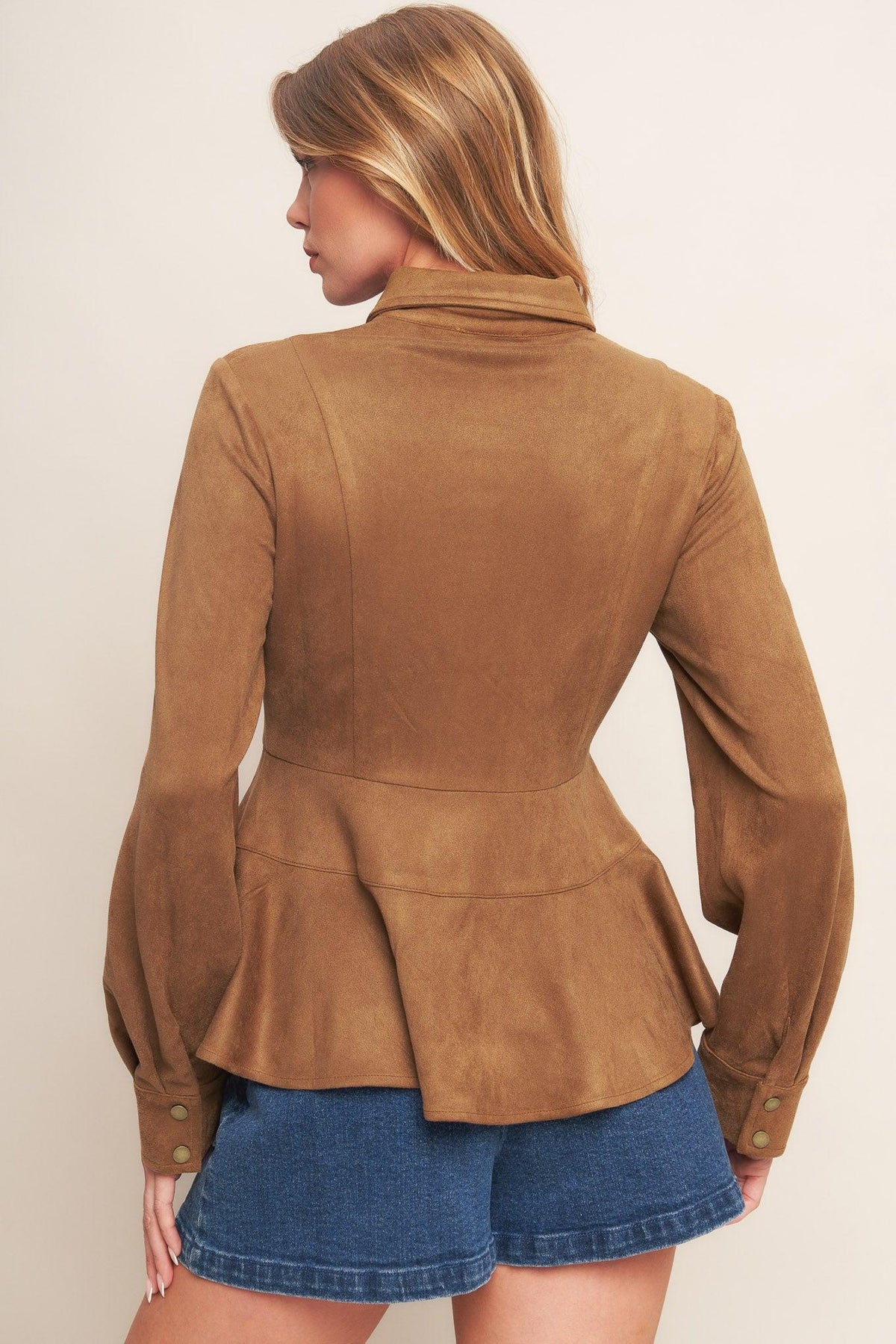 REFINED IMPRESSION FAUX SUEDE TOP