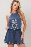MOONLIT FLORA WOVEN SCARF TOP AND SHORT SET