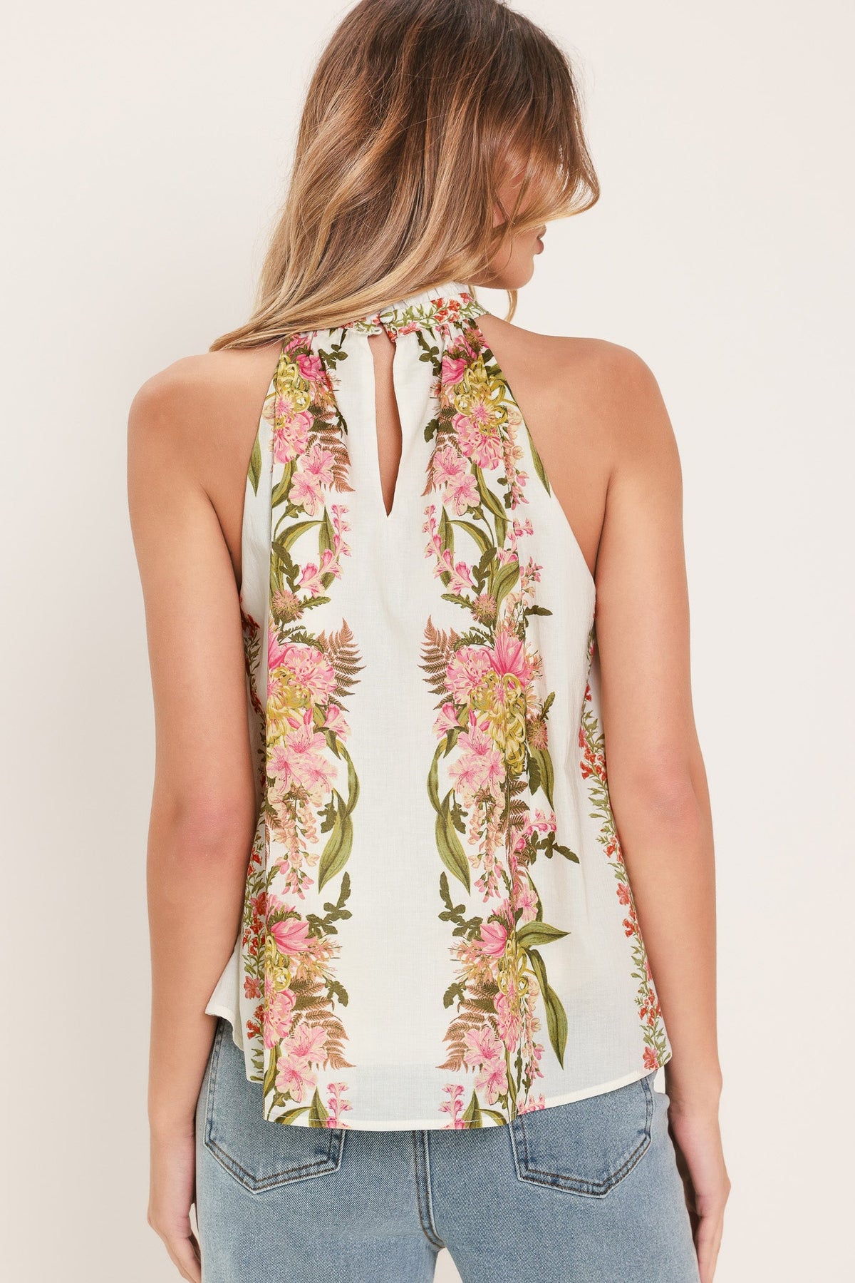 BOTANICAL ESCAPE WOVEN HALTER TOP