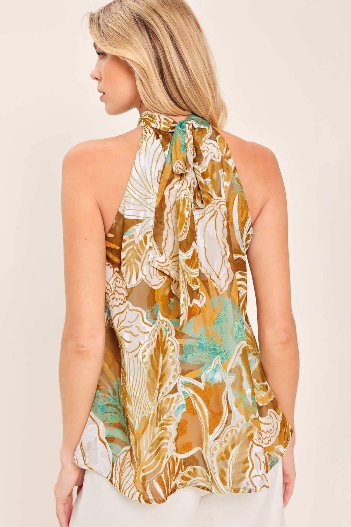 GOLDEN SHORES FLOW WOVEN JACQUARD TOP