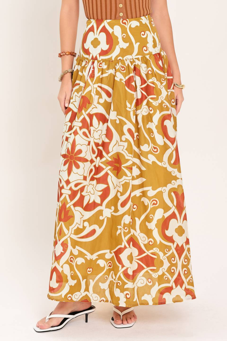 GOLDEN ISLAND WOVEN TOP AND SKIRT SET