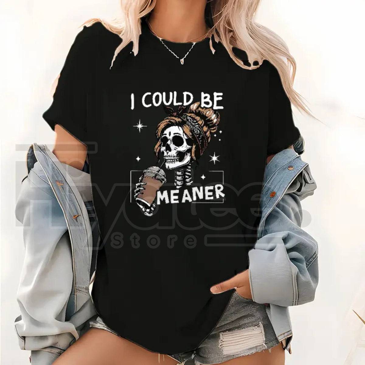 "I Could Be Meaner" Funny Skeleton Mom T-Shirt – Sarcastic Coffee & Sarcasm Tee