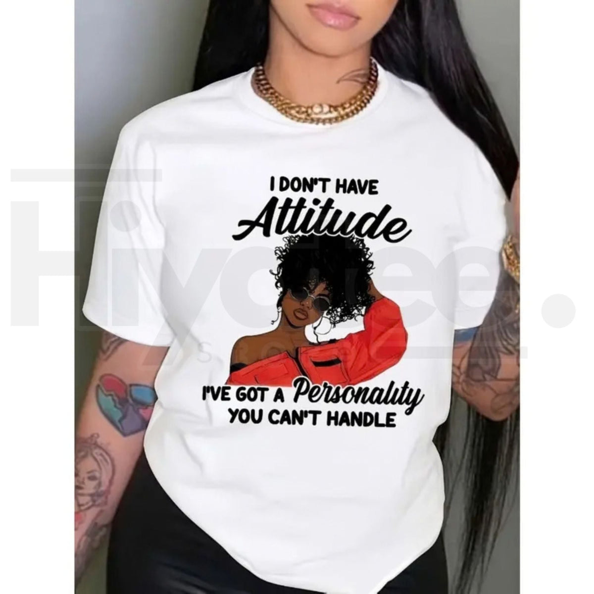 "I Don't Have An Attitude" Women's Graphic Tee – Red Glasses Fashion Slogan Shirt