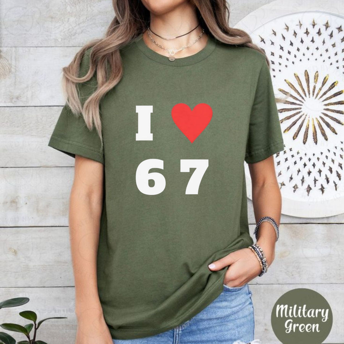 "I Love 6 7" Crewneck T-shirt - Funny Graphic Tee, Stylish Casual White Shirt