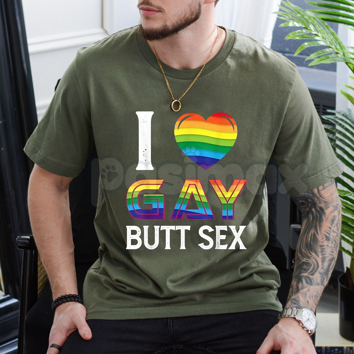 "I Love Gay Butt Sex" Rainbow Heart T-Shirt - Explicit Adult Homosexual Pride Tee, Funny Gay Slogan Apparel, Provocative LGBTQ+ Humor Shirt