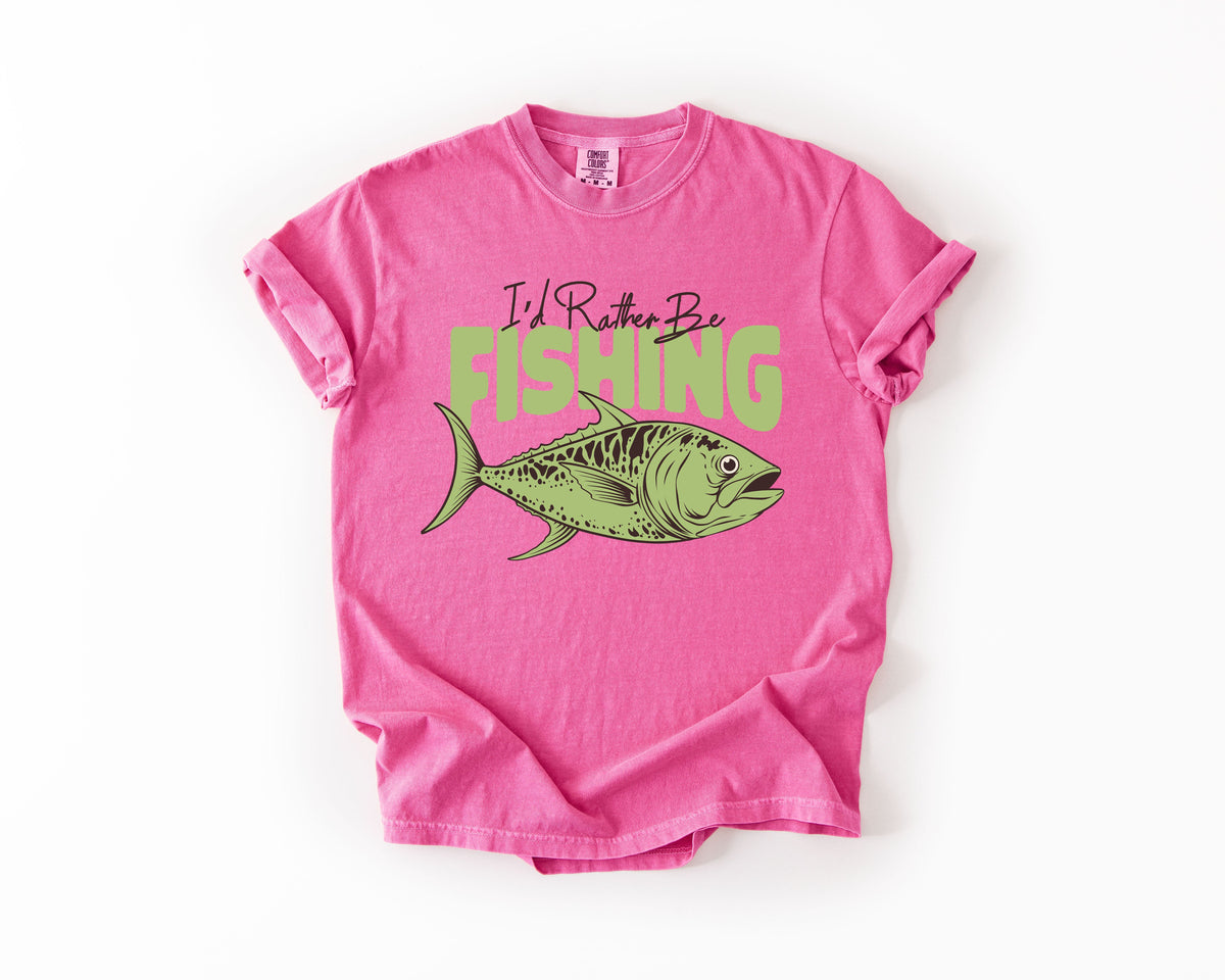 I'd Rather Be Fishing Boat Lake Life Sea Life Camping Outdoor Nature Travel Comfort Colors Tee