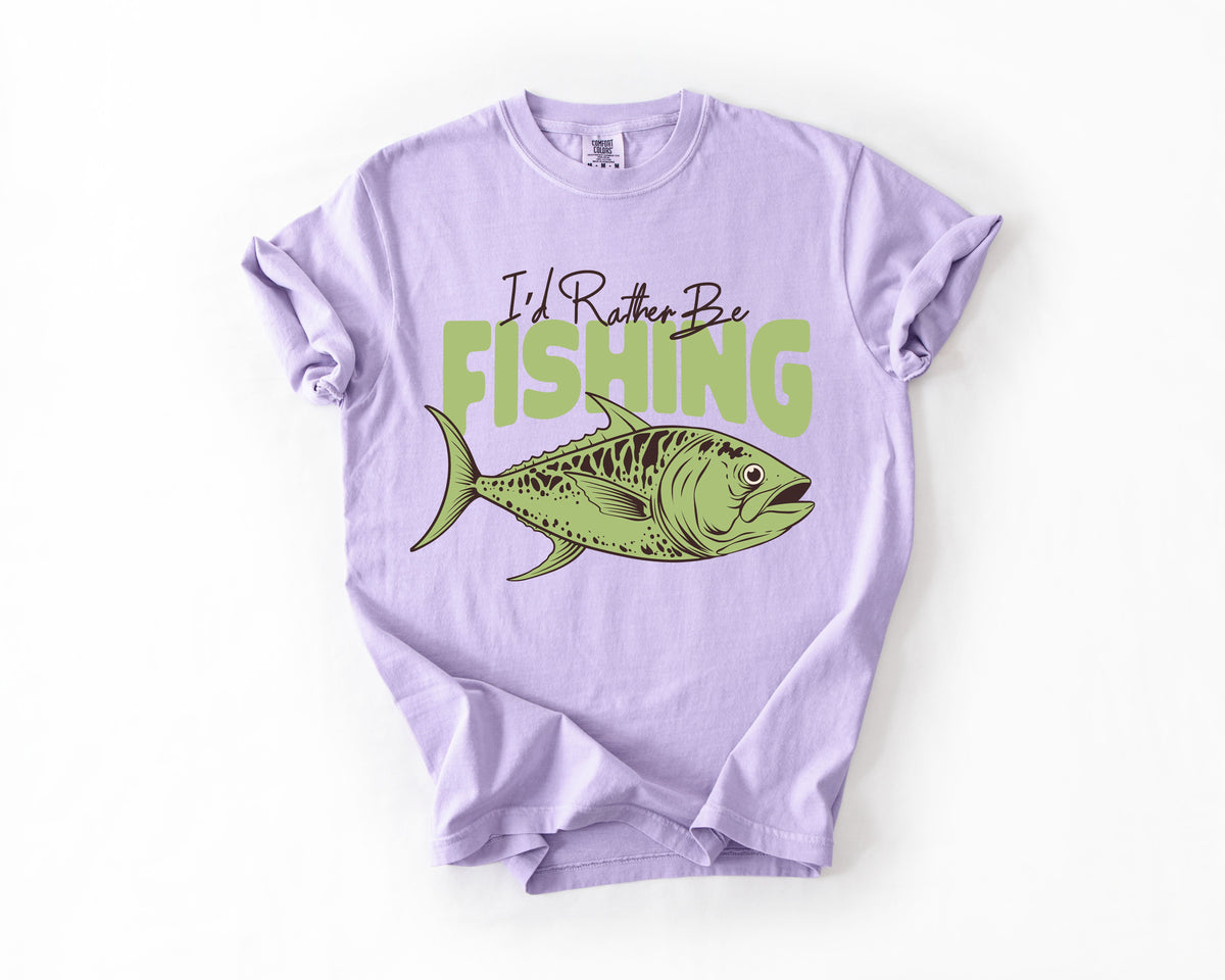 I'd Rather Be Fishing Boat Lake Life Sea Life Camping Outdoor Nature Travel Comfort Colors Tee