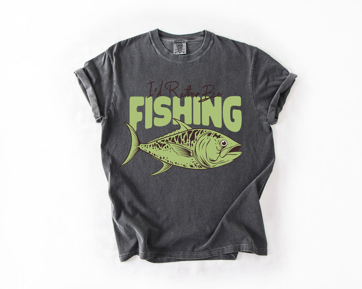 I'd Rather Be Fishing Boat Lake Life Sea Life Camping Outdoor Nature Travel Comfort Colors Tee