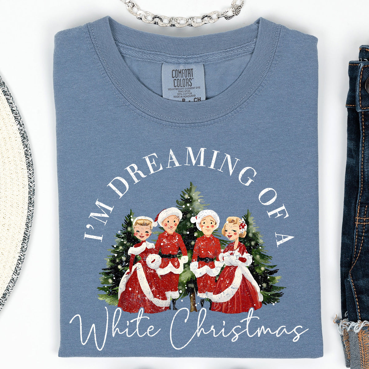I'm Dreaming Of A White Christmas Retro Movie Classic Nostalgic Holiday Theme Comfort Colors Tee