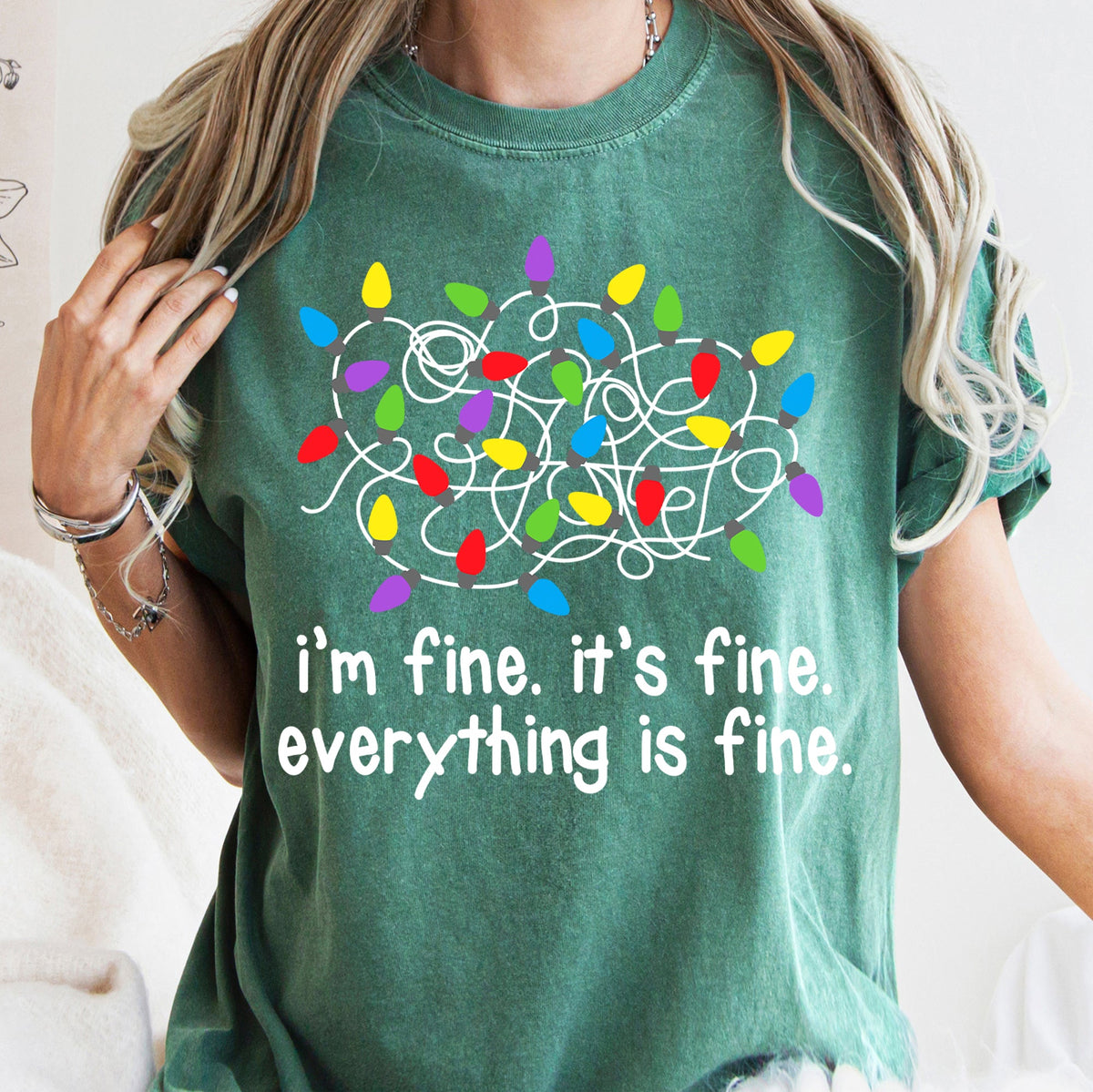 I'm Fine, It's Fine, Everything Is Fine Christmas Lights Edition Comfort Colors Tee