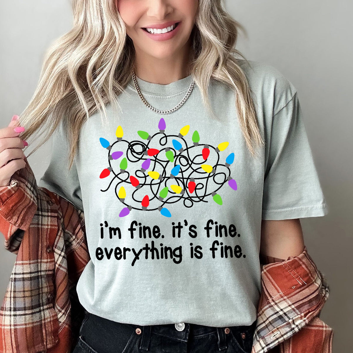 I'm Fine, It's Fine, Everything Is Fine Christmas Lights Edition Comfort Colors Tee