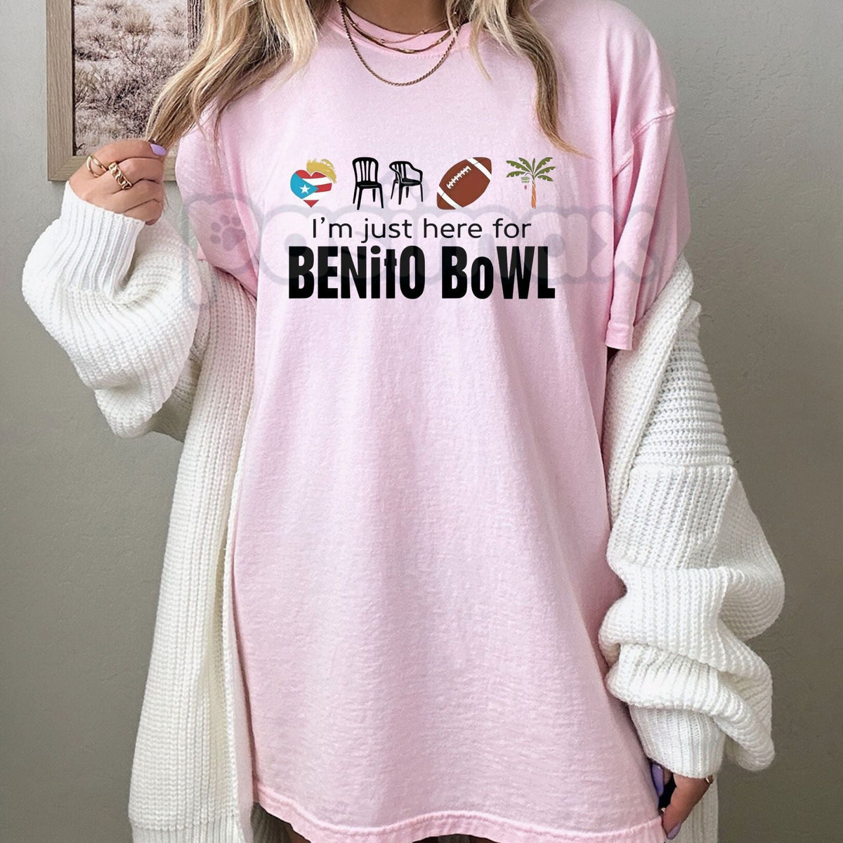 "I'm Just Here for the Benito Bowl" T-Shirt - Bad Bunnie Halftime Show 2026 Tee, Funny Football Sunday Graphic Shirt, Benito Fan Game Day Apparel, Reggaeton Music Lover Merch