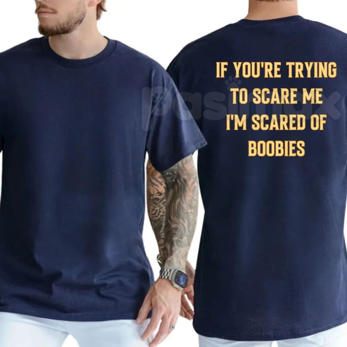 "I'm Scared Of Boobies" Funny Men’s T-Shirt - Ironic Adult Humor Graphic Tee, Premium 100% Cotton Sarcastic Men's Gift, Witty Joke Gag Shirt for Guys, Soft Lived-In Heavyweight Casual Menswear, Funny Statement Party Top