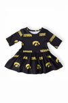 Iowa Black Tigerhawk 3/4 Sleeve Twirl Bodysuit