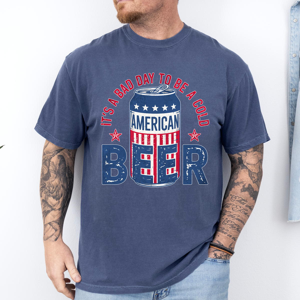 It's A Bad Day To Be A Cold Beer Flag Patriotic Edition Graphic Comfort Colors Tee