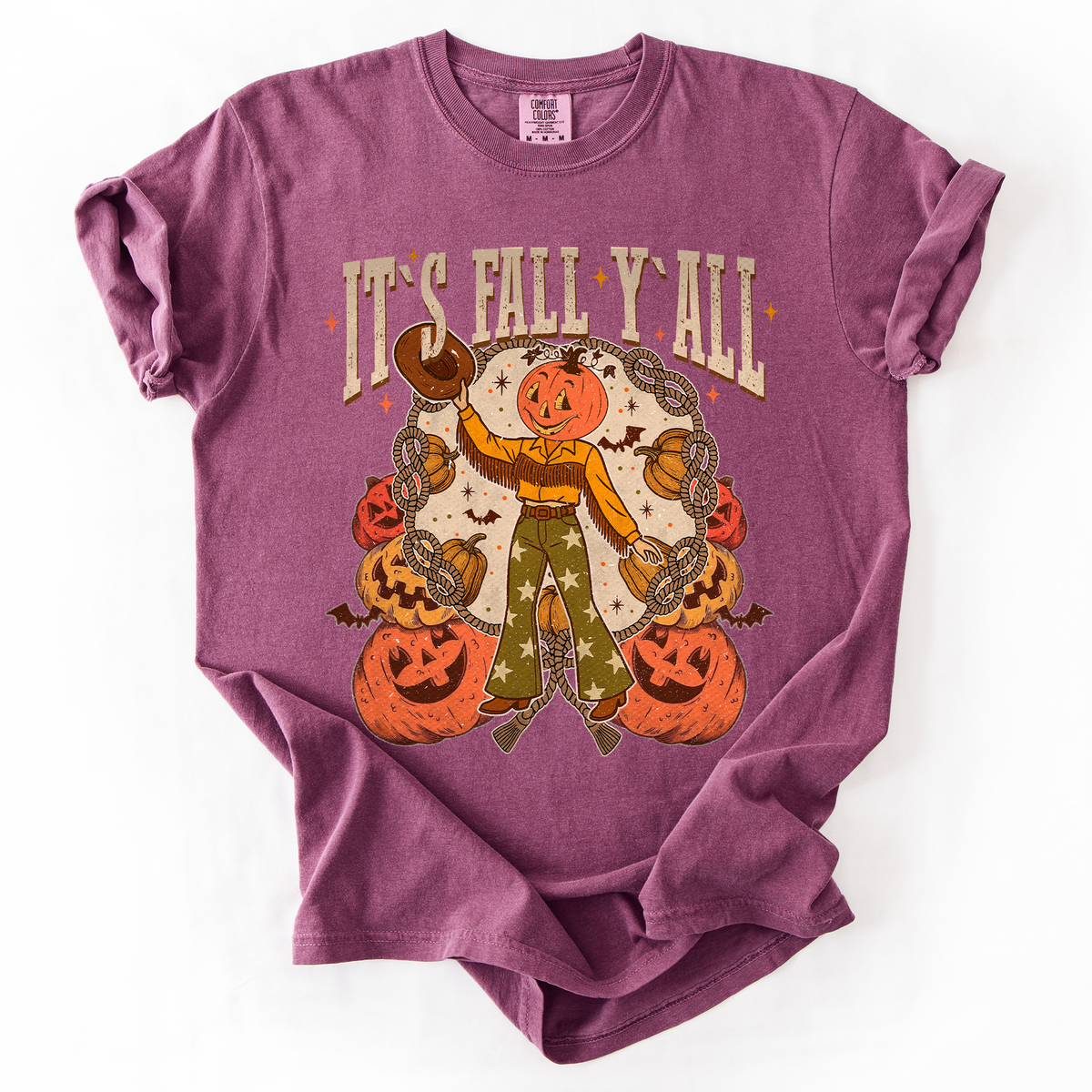 It's Fall Y'all Watercolor Flowers and Jack-O'-Lanterns Halloween Autumn Edition Comfort Colors Tee
