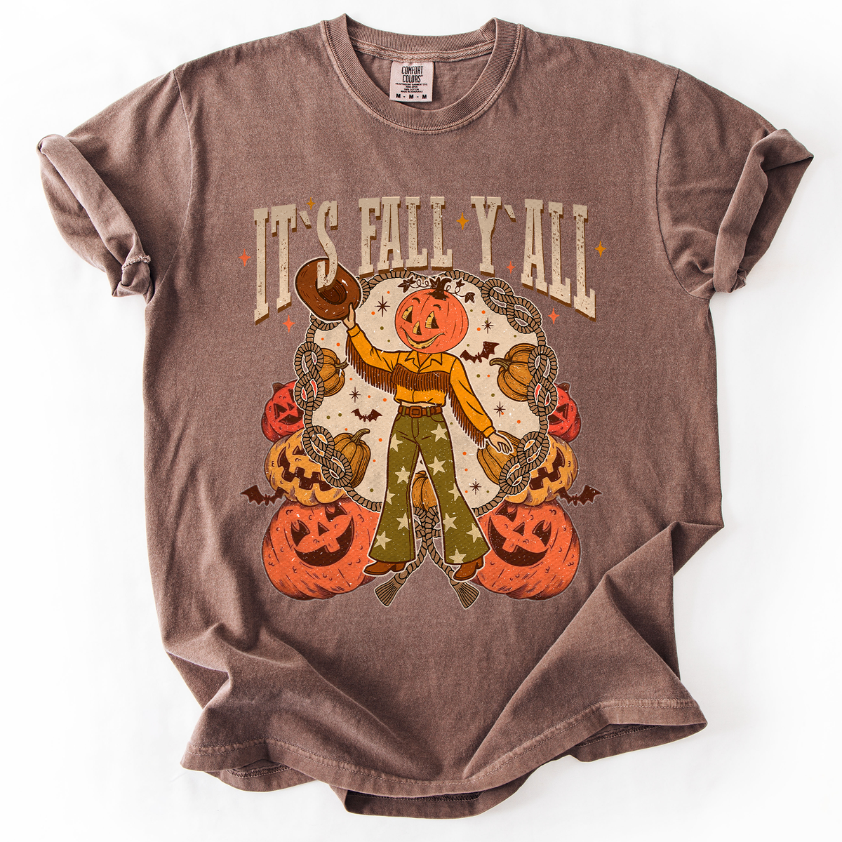 It's Fall Y'all Watercolor Flowers and Jack-O'-Lanterns Halloween Autumn Edition Comfort Colors Tee