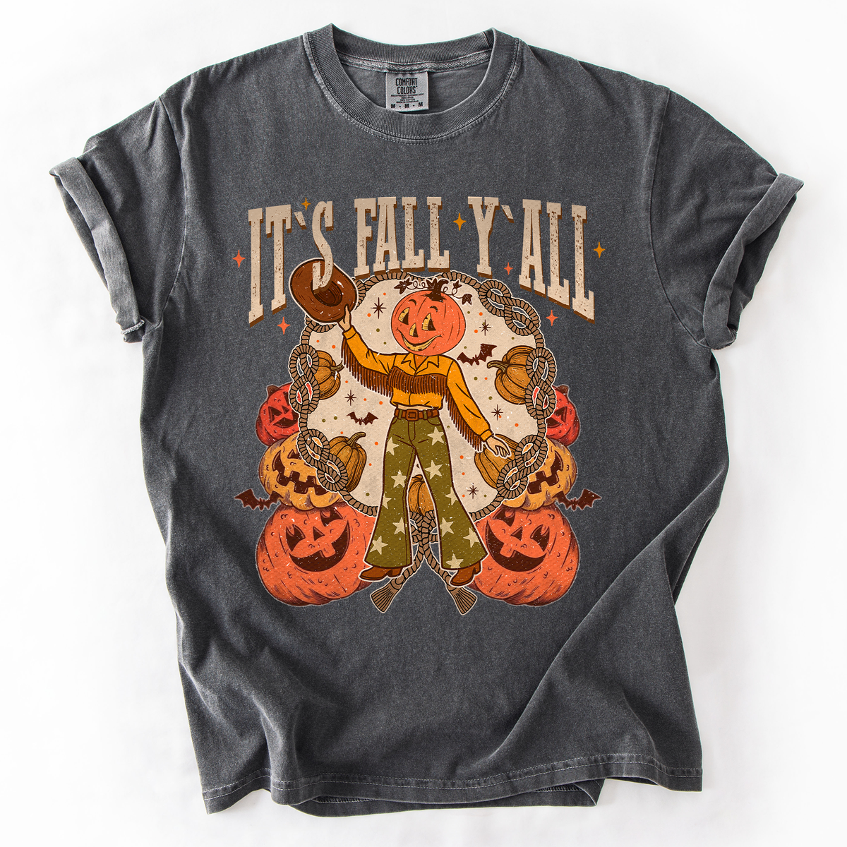 It's Fall Y'all Watercolor Flowers and Jack-O'-Lanterns Halloween Autumn Edition Comfort Colors Tee