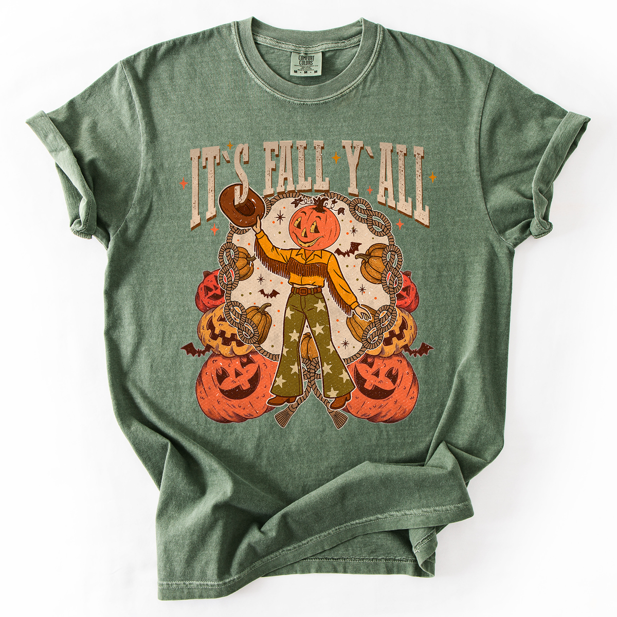 It's Fall Y'all Watercolor Flowers and Jack-O'-Lanterns Halloween Autumn Edition Comfort Colors Tee