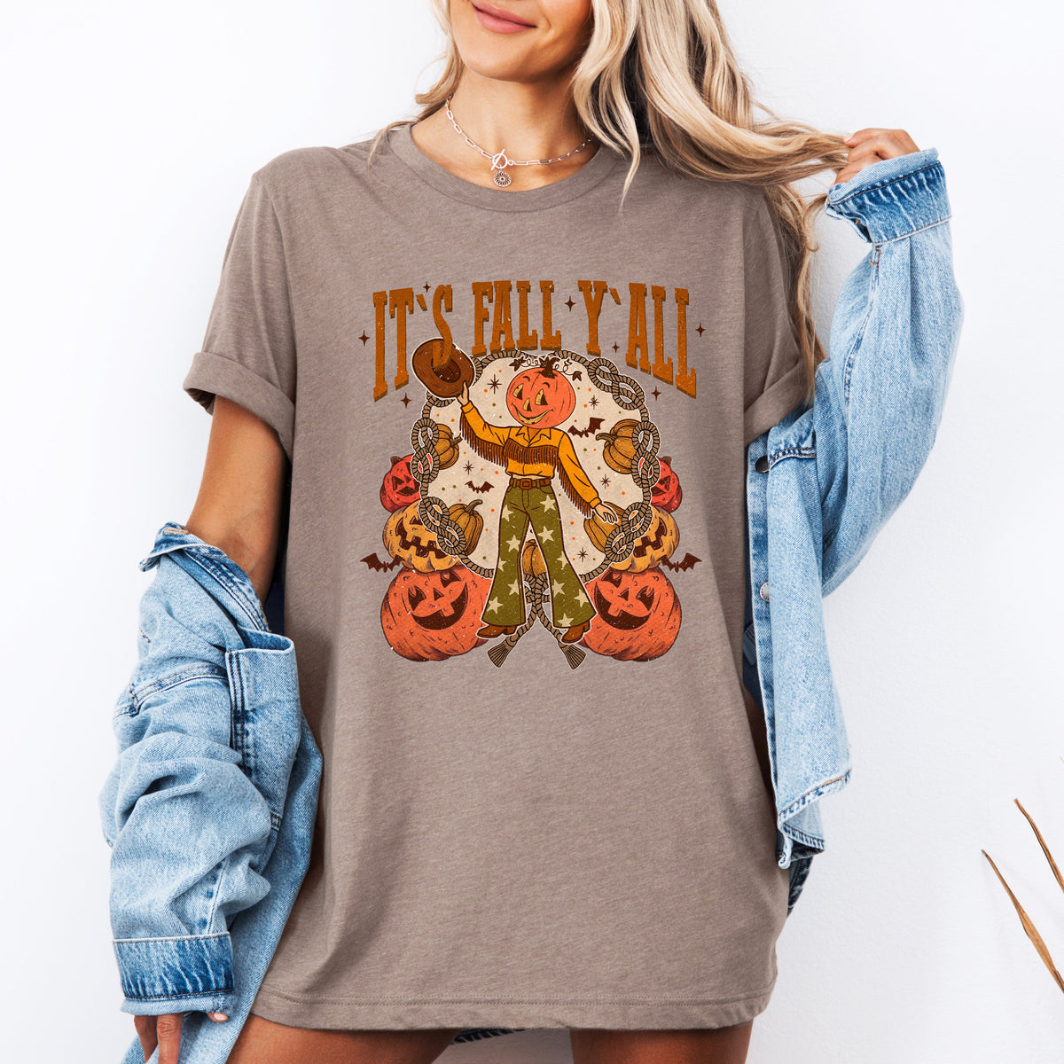 It's Fall Y'all Jack O Lantern Halloween Autumn Seasonal Cozy Soft Cotton Graphic Tee