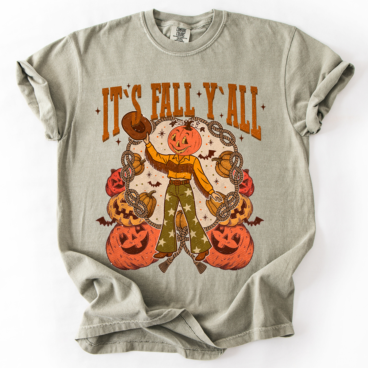 It's Fall Y'all Watercolor Flowers and Jack-O'-Lanterns Halloween Autumn Edition Comfort Colors Tee