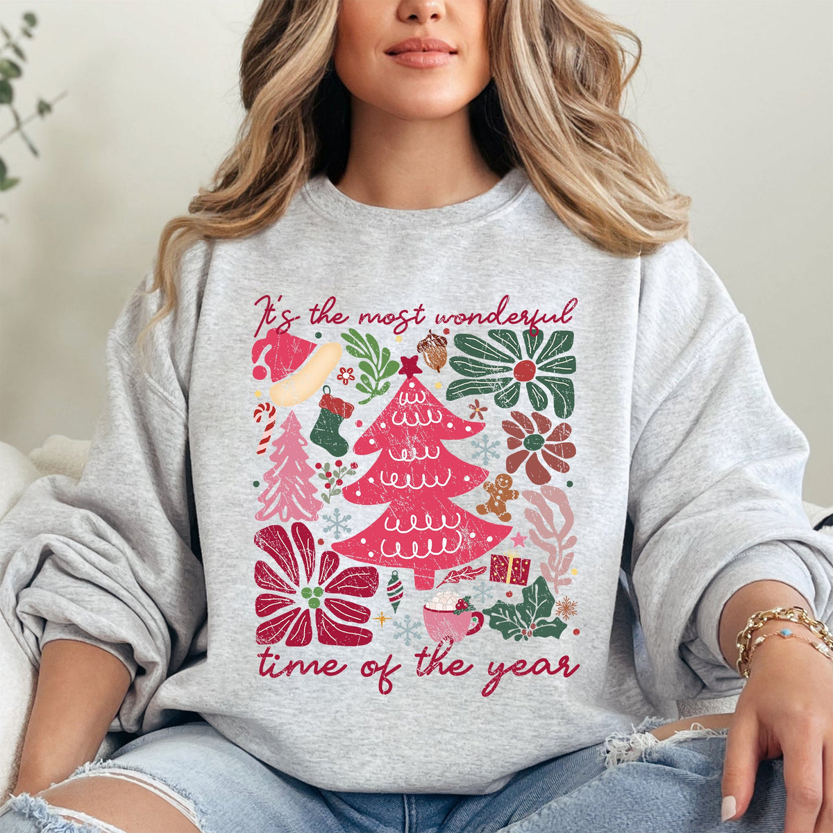 It's The Most Wonderful Time Of The Year Floral Christmas Botanical Holiday Sweatshirt