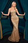 CLEARANCE - Ladivine J871 Long Sultry Fitted Strapless Gold Gown (Size 16)