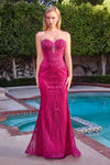 Ladivine J871 Long Sultry Fitted Strapless Embellished Prom Gown