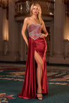 Ladivine J886 Sleek Fitted Gown Strapless Shimmering Beaded Bodice