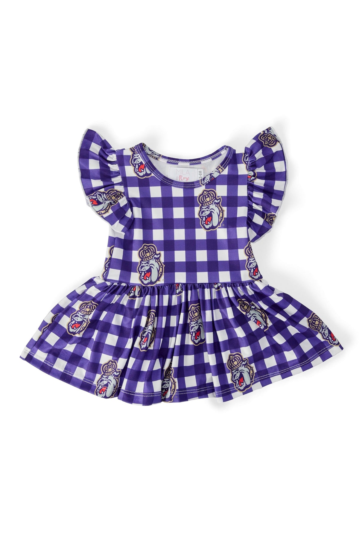JMU Plaid Duke Dog S/S Flutter Twirl Bodysuit