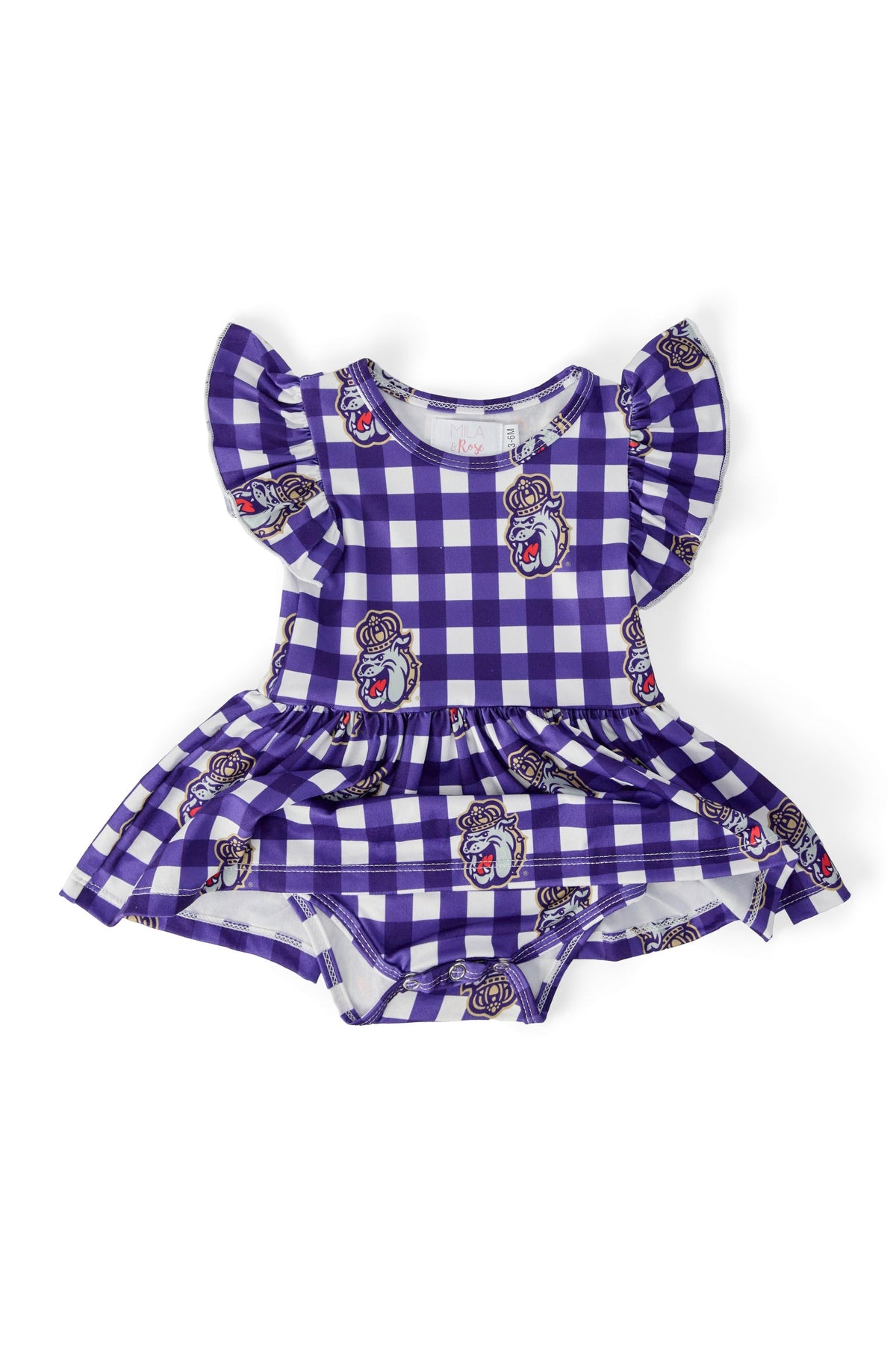 JMU Plaid Duke Dog S/S Flutter Twirl Bodysuit