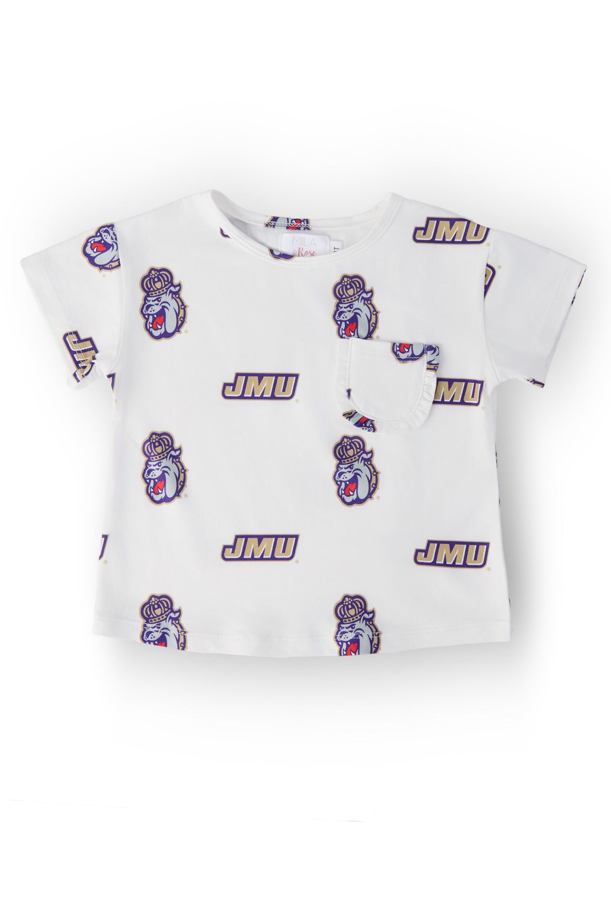 JMU White Duke Dog Ruffle Pocket Tee