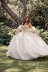 Juliet JT1465H Dress 3d Flowers Applique Puff Sleeve Quinceanera Dress