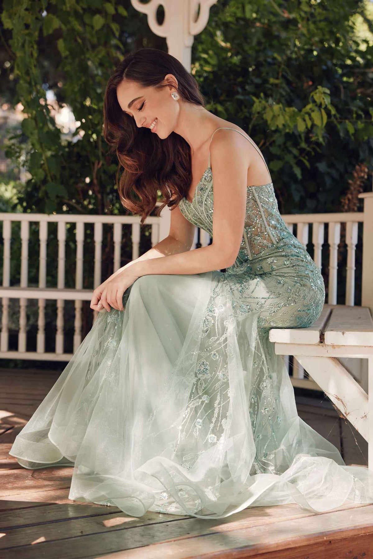 Juliet JT2441S Long Corset Bodice Embellished Sleeveless Mermaid Dress