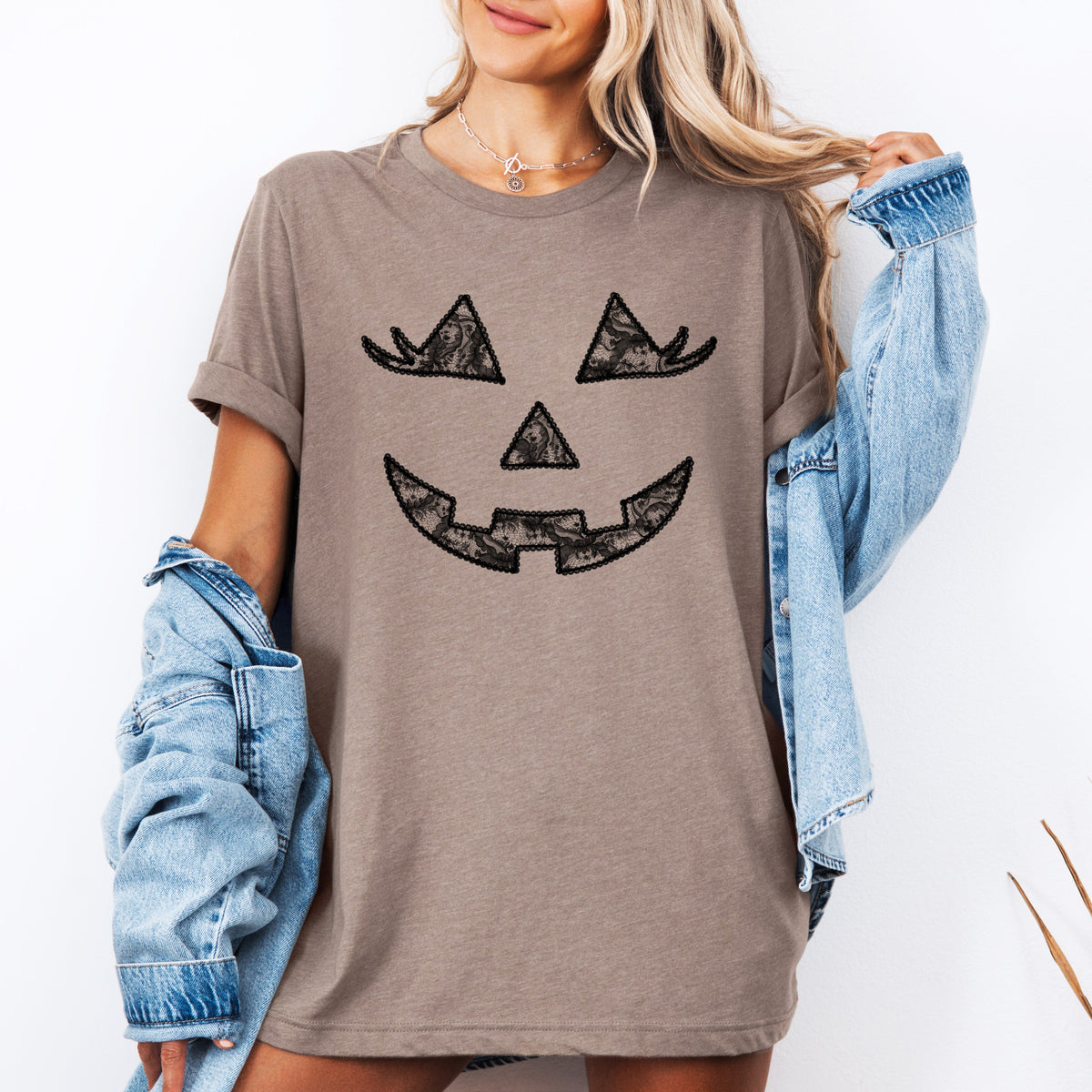 Jack-O-Lantern Coquette Faux Lace Halloween Western Cowgirl Glam Style Graphic Tee