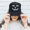 Jack-O-Lantern Faux Lace Halloween Motif With Spooky Silhouette In Vintage Style Trucker Hat