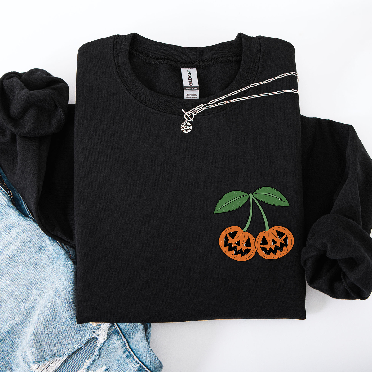 Jack O Lantern Cherry Halloween Vintage Retro Cozy Autumn Night In Graphic Sweatshirt