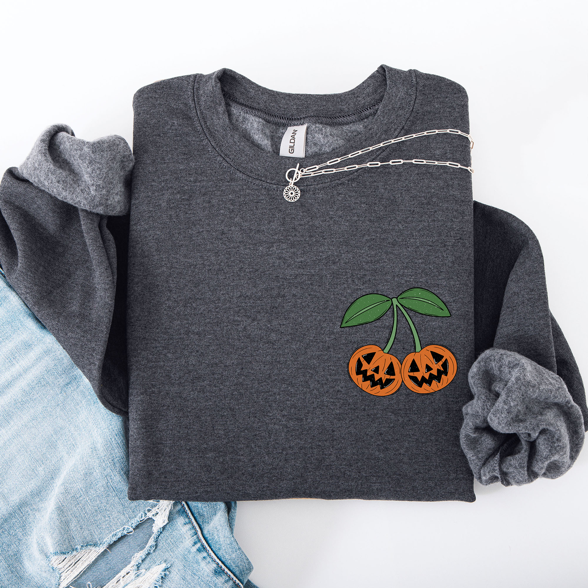 Jack O Lantern Cherry Halloween Vintage Retro Cozy Autumn Night In Graphic Sweatshirt