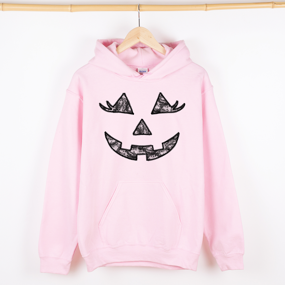 Jack-O-Lantern Coquette Faux Lace Halloween Velvet Victorian Gothic Hooded Sweatshirt