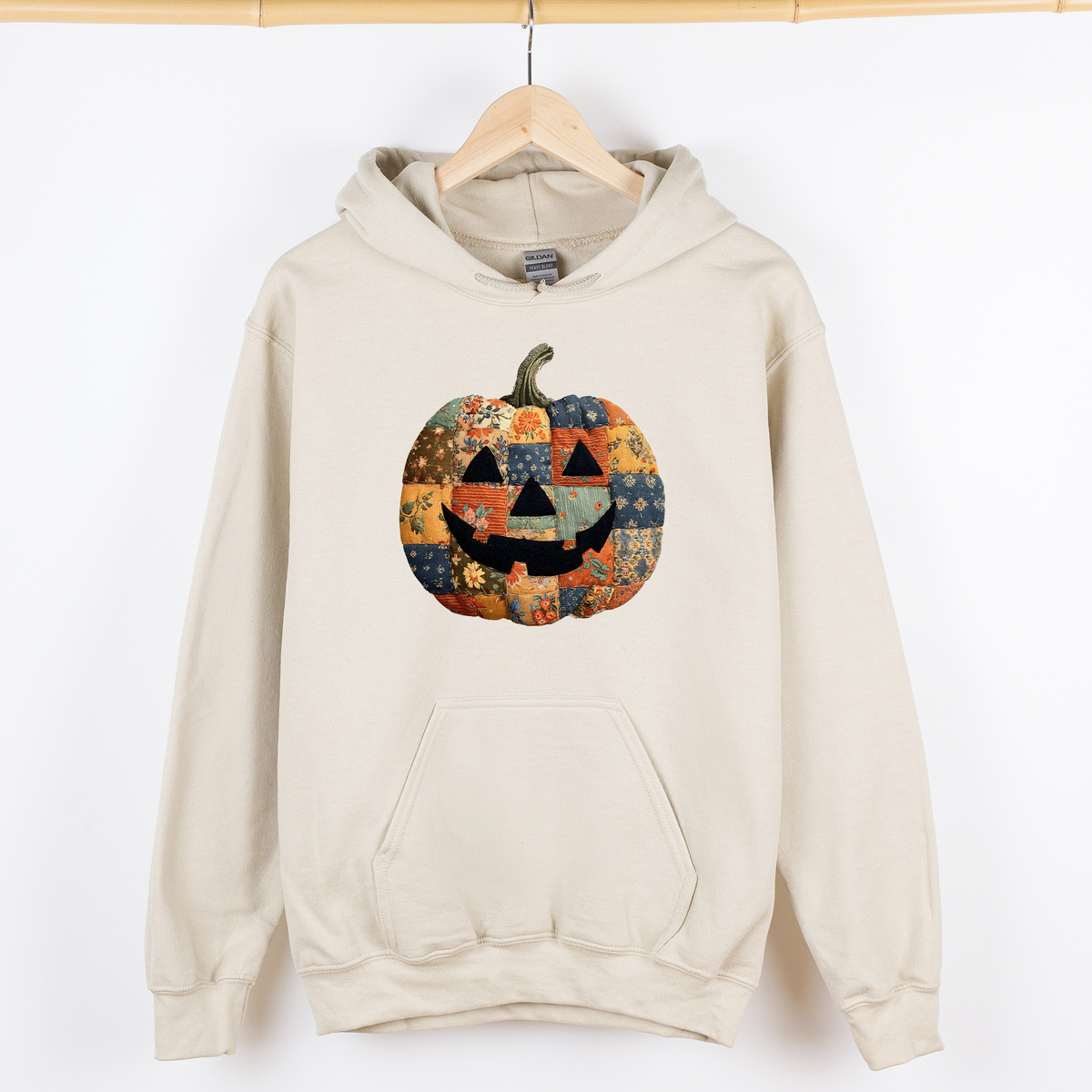 Jack-O-Lantern Faux Quilt Pumpkin Halloween Harvest Night Vintage Cozy Fall Inspired Graphic Hoodie