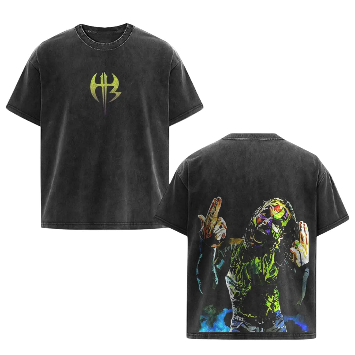 Jeff Hardy WWE Vintage Painted Face T-Shirt – Black Washed Oversized Retro Wrestler Tee