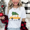 Jingle All The Way Retro Car Christmas Tree Snow Holiday Scene Festive Night Lights Graphic Tee