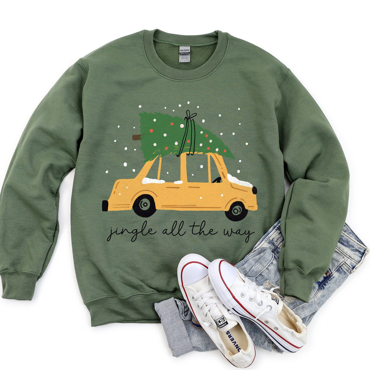 Jingle All The Way Retro Car Christmas Holiday Vintage Auto Lane Graphic Sweatshirt