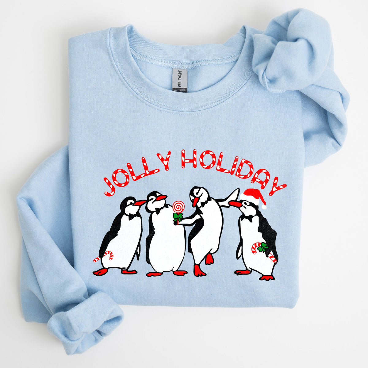 Jolly Holiday Penguins Christmas Winter Santa Cozy Scene With Snowy Parade Sweatshirt