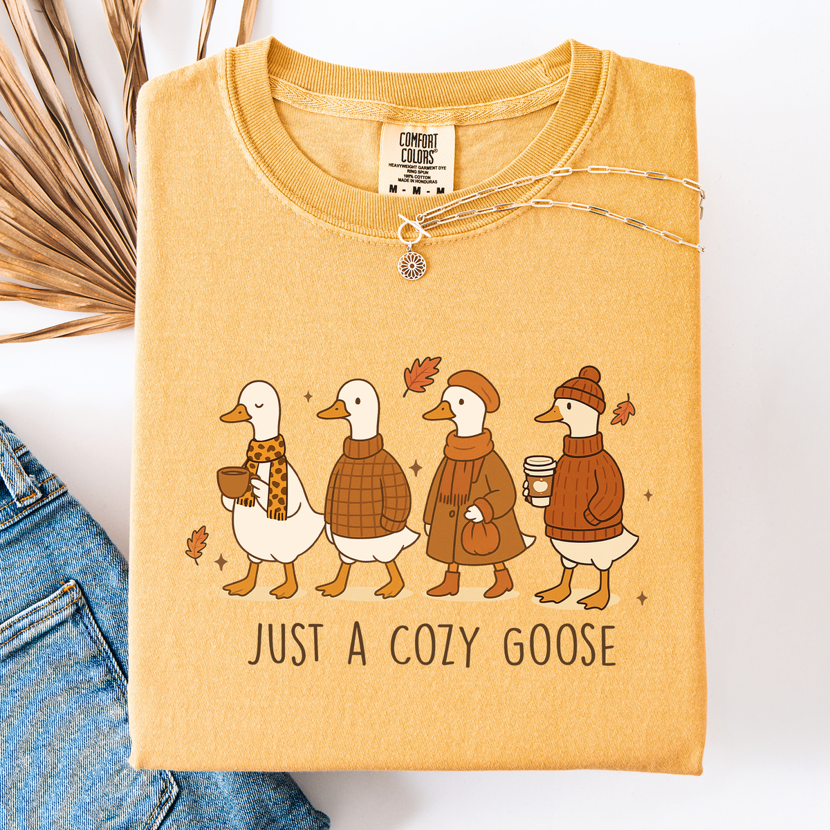 Just A Cozy Goose Autumn Watercolor Bouquet Pumpkin Spice Floral Comfort Colors Tee