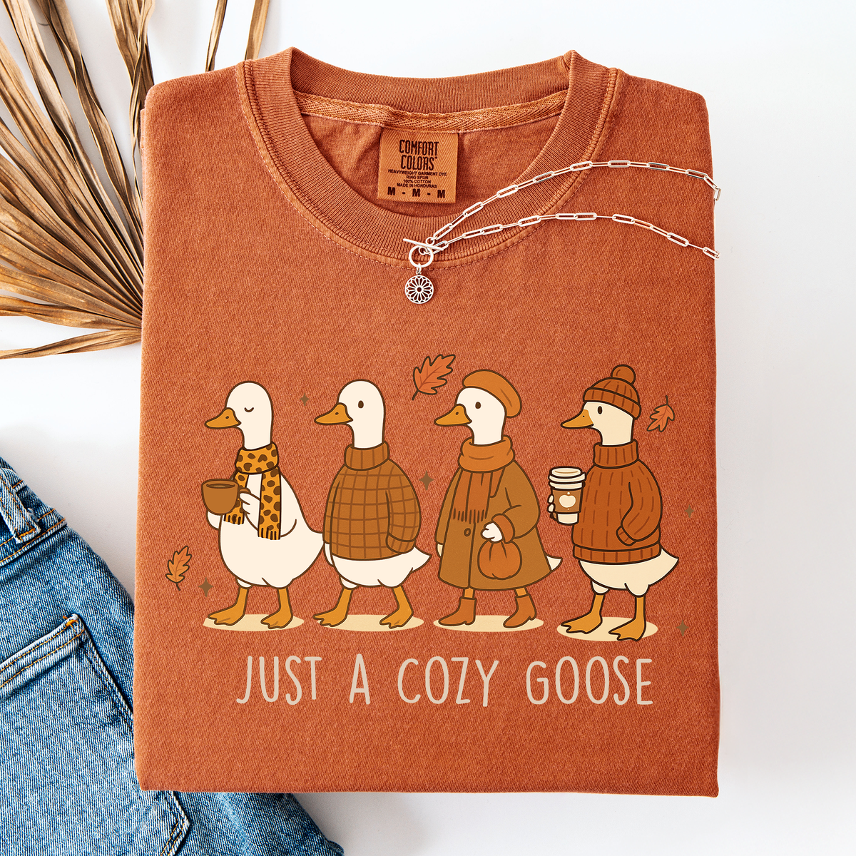 Just A Cozy Goose Autumn Watercolor Bouquet Pumpkin Spice Floral Comfort Colors Tee