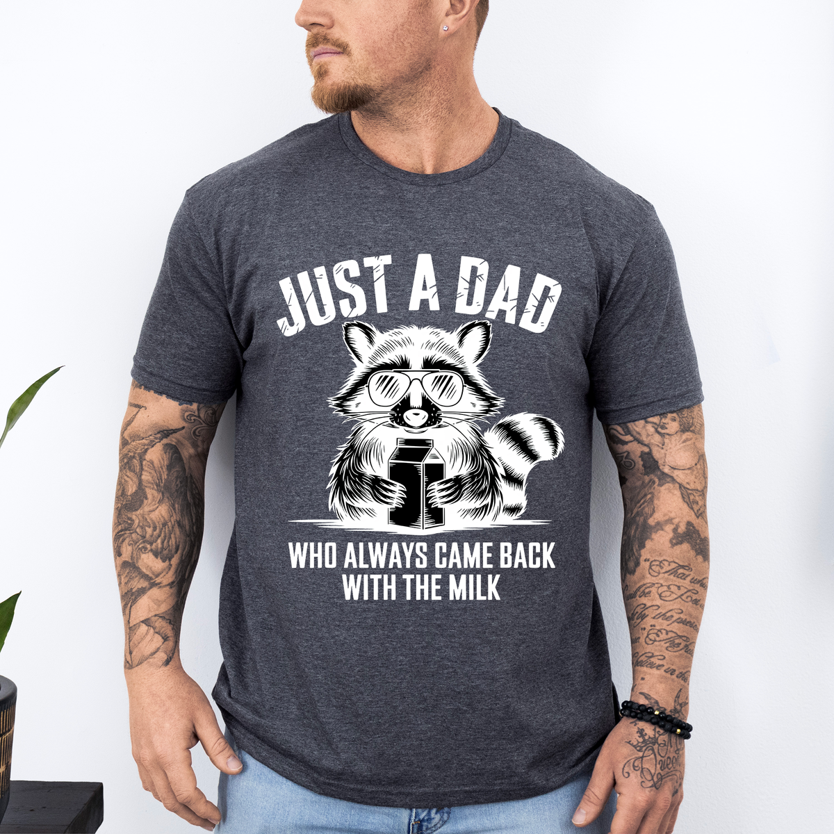 Just A Dad Who Always Came Back With The Milk Raccoon Retro Vintage Classic Graphic Tee
