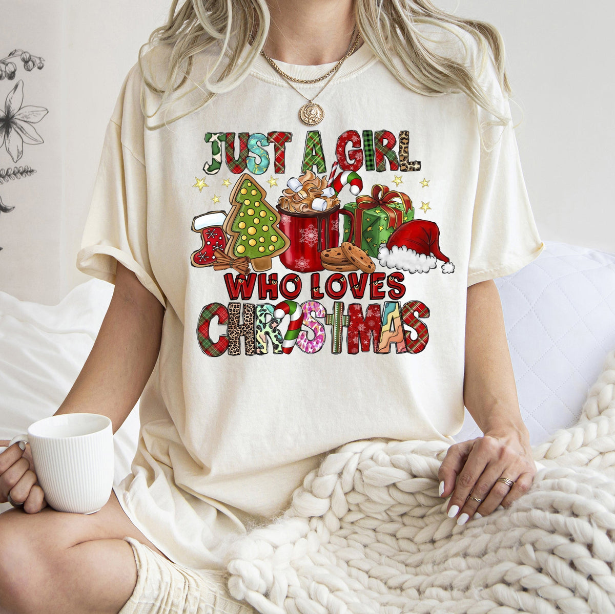 Just A Girl Who Loves Christmas Santa Hot Chocolate Coffee And Cozy Fireside Moments Comfort Colors Tee