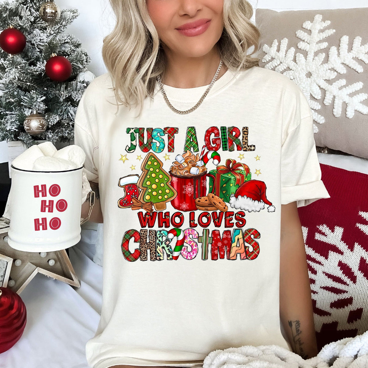 Just A Girl Who Loves Christmas Santa Hot Chocolate Coffee And Cozy Fireside Moments Comfort Colors Tee